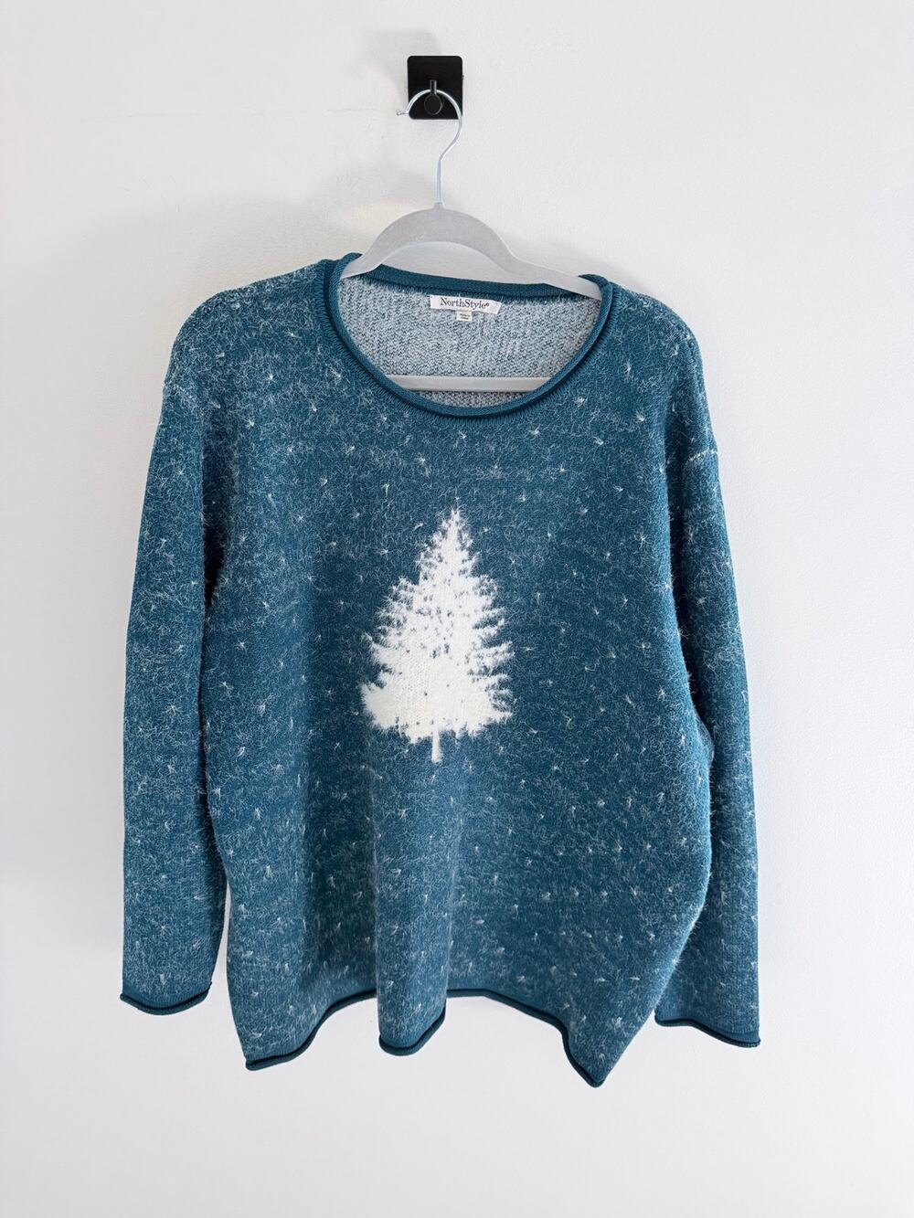 Northstyle Teal Blue Fuzzy White Speckled Holiday Christmas Knit Sweater-Size 2X